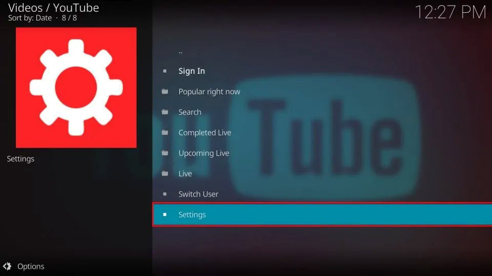 youtube addon settings